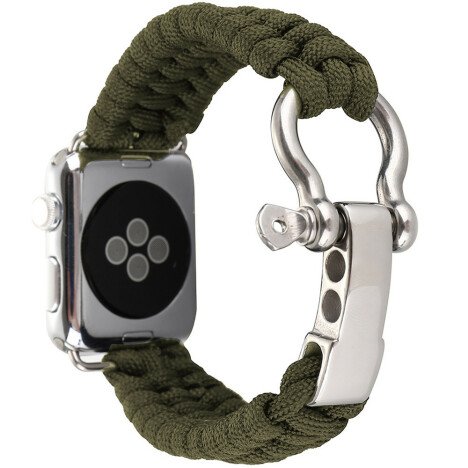 Curea iUni compatibila cu Apple Watch 1/2/3/4/5/6/7, 40mm, Elastic Paracord, Rugged Nylon Rope, Gree