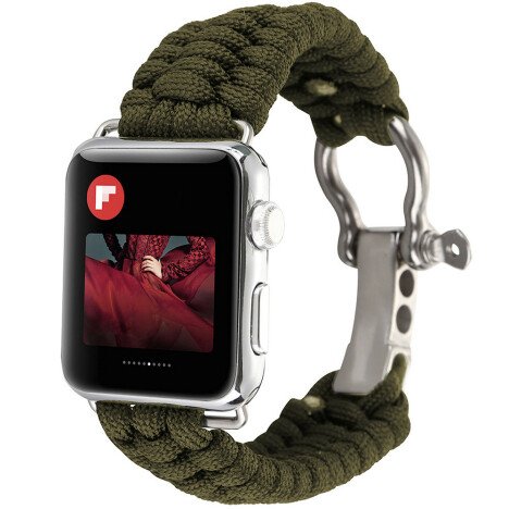 Curea iUni compatibila cu Apple Watch 1/2/3/4/5/6/7, 44mm, Elastic Paracord, Rugged Nylon Rope, Gree